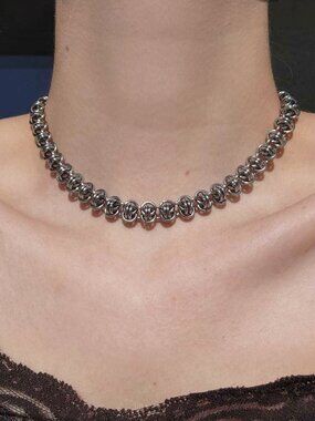 Gothic silver choker necklace with a small silver chain